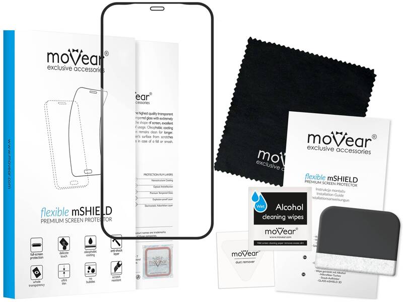 moVear flexible mSHIELD 2D for Apple iPhone 12 Mini (5.4"). Armored hybrid glass.