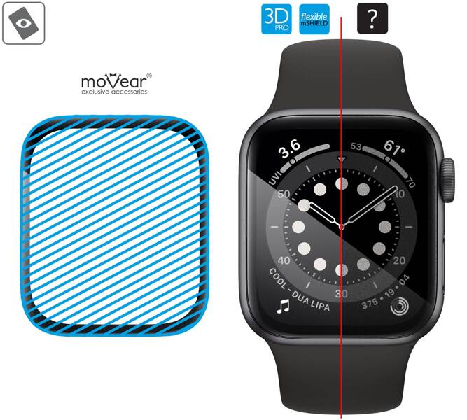 moVear flexible mSHIELD 3D PRO for Apple Watch 3/2/1 (42mm) (1.65"). Armored hybrid glass.