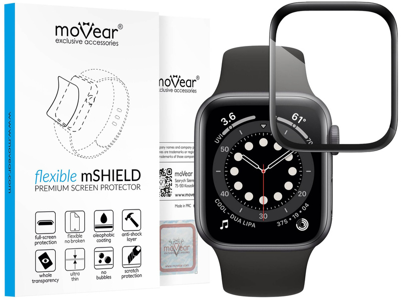 moVear flexible mSHIELD 3D PRO for Apple Watch 6/5/4/SE (40mm) (1.57"). Armored hybrid glass.