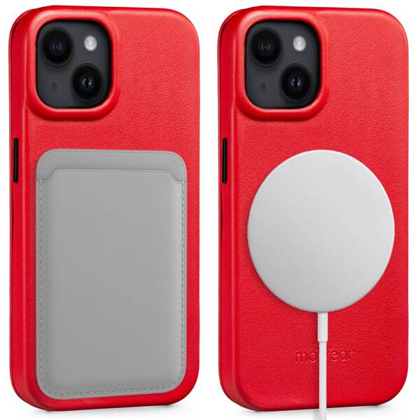 moVear flipSide 4S Leather slim case for Apple iPhone 14 (6,1") | Smooth leather (Red)