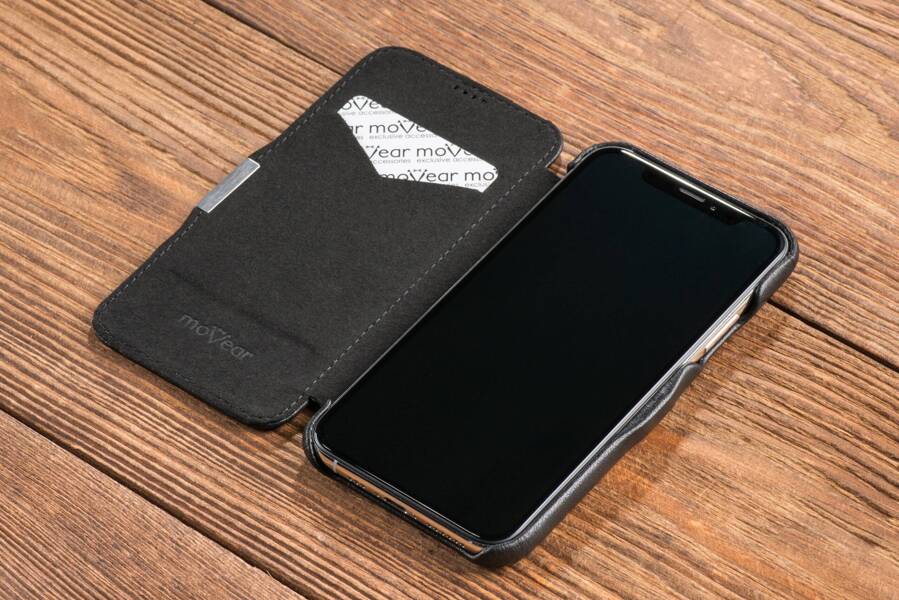 moVear flipSide C Leather case for Apple iPhone Xs / X (5.8") | Nappa leather (Black)