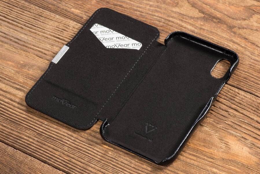 moVear flipSide C Leather case for Apple iPhone Xs / X (5.8") | Vintage leather (Black)