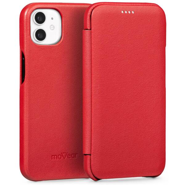 moVear flipSide S Leather slim case for Apple iPhone 12 Mini (5.4") | Nappa leather (Red)