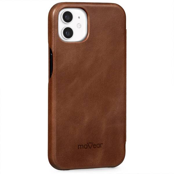 moVear flipSide S Leather slim case for Apple iPhone 12 Mini (5.4") | Smooth leather (Dark brown)