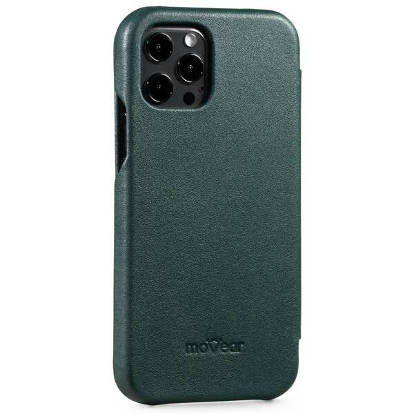 moVear flipSide S Leather slim case for Apple iPhone 12 Pro / 12 (6.1") | Nappa leather (Bottle green)