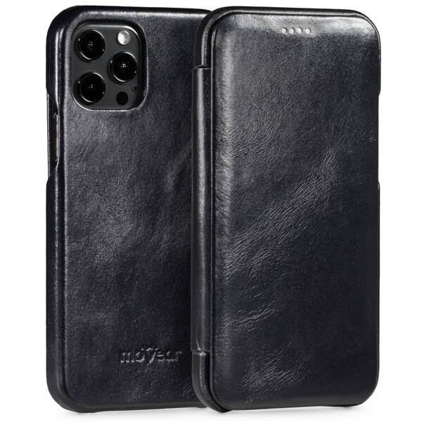 moVear flipSide S Leather slim case for Apple iPhone 12 Pro / 12 (6.1") | Vintage Leather (Black)