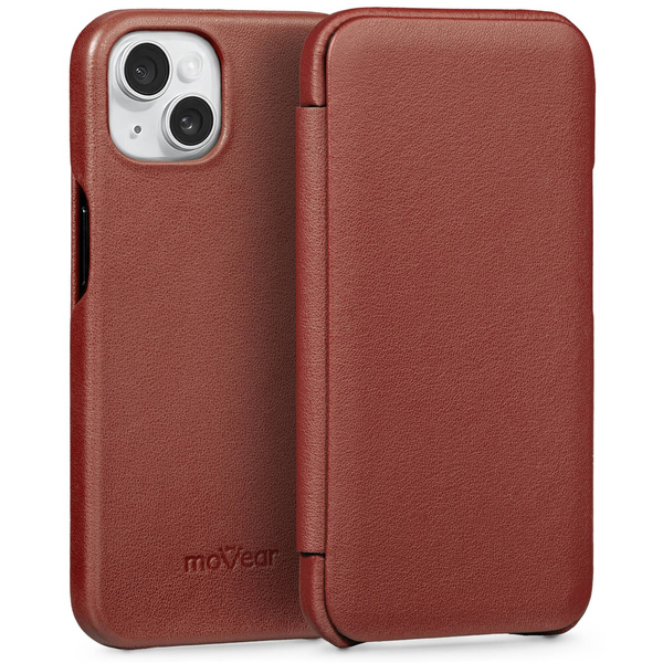 moVear flipSide S Leather slim case for Apple iPhone 13 (6.1") | Nappa leather (Brown)