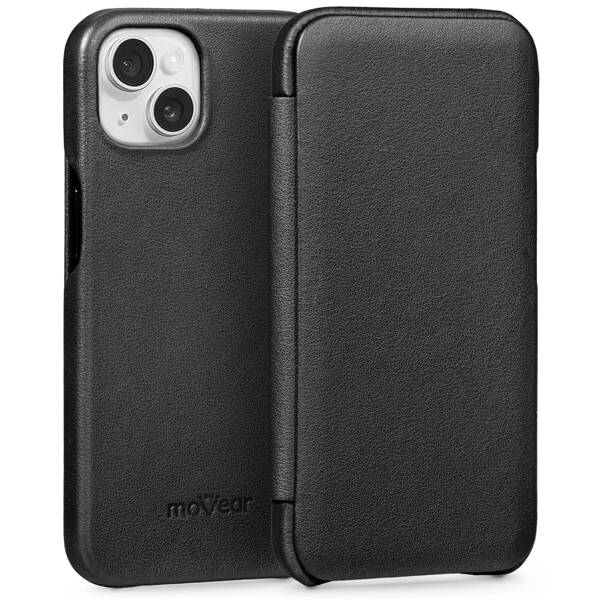 moVear flipSide S Leather slim case for Apple iPhone 13 (6.1") | Smooth leather (Black)