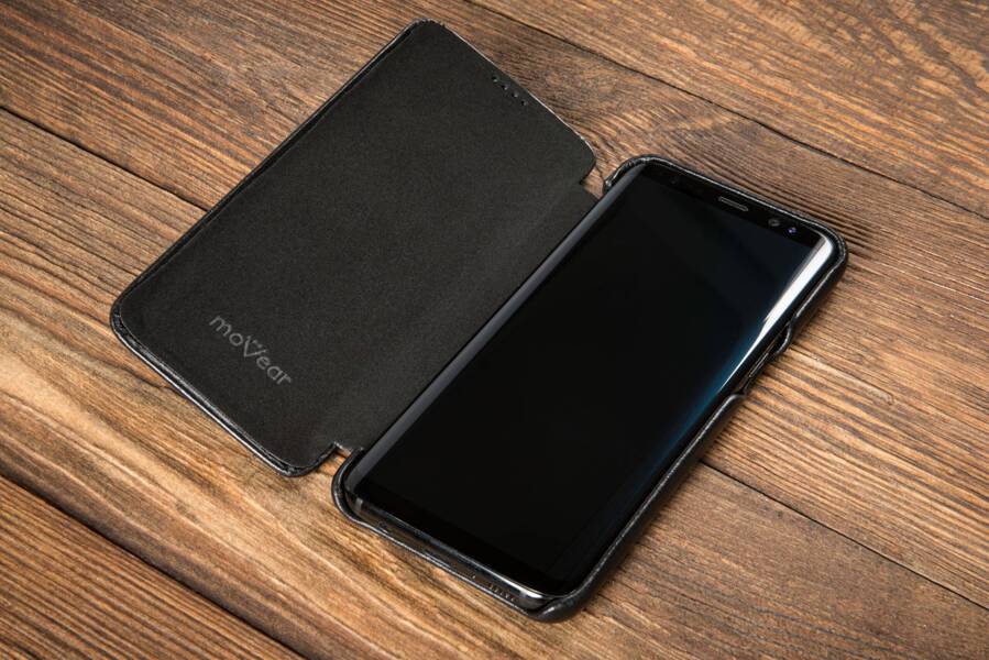 moVear flipSide S Leather slim case for Samsung Galaxy S8+ (Plus) (6.2") | Smooth leather (Black)