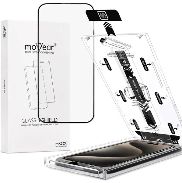 moVear mBOX GLASS mSHIELD 2.5D MAX MATT for Apple iPhone 15 Pro (6.1") (case friendly, Anti-reflective, with Applicator)