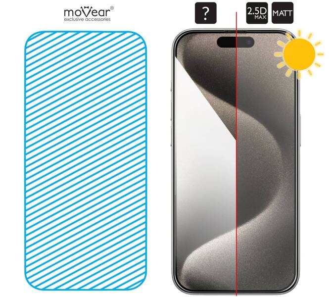 moVear mBOX GLASS mSHIELD 2.5D MAX MATT for Apple iPhone 15 Pro (6.1") (case friendly, Anti-reflective, with Applicator)