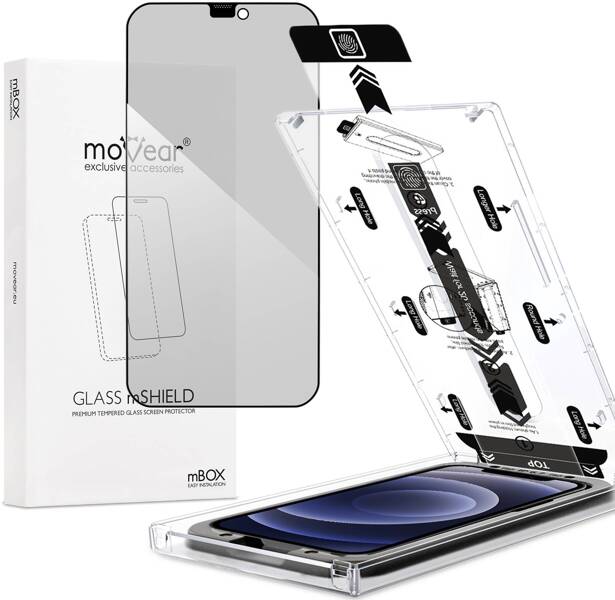 moVear mBOX GLASS mSHIELD 2.5D MAX privacy for Apple iPhone 12 Pro / 12 (6.1") (Anti spy, with Applicator)