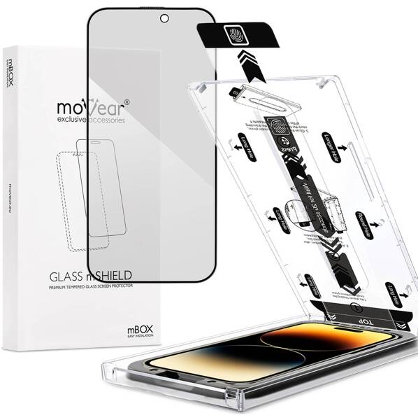 moVear mBOX GLASS mSHIELD 2.5D MAX privacy for Apple iPhone 14 Pro (6.1") (Anti spy, with Applicator)