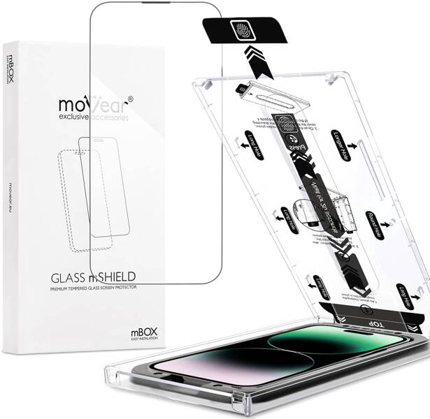 moVear mBOX GLASS mSHIELD 2.5D for Apple iPhone 14 Pro (6.1") (easy installation)