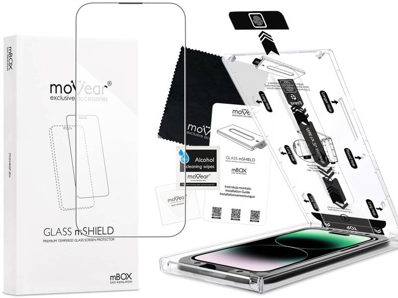 moVear mBOX GLASS mSHIELD 2.5D for Apple iPhone 14 Pro (6.1") (easy installation)