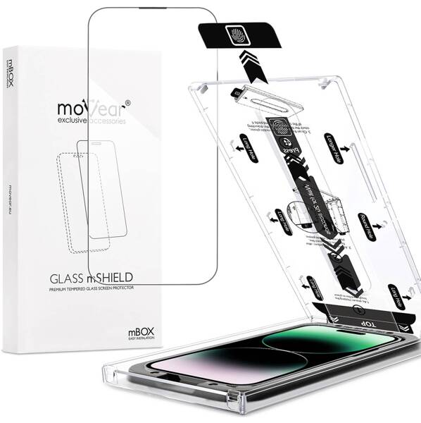 moVear mBOX GLASS mSHIELD 2.5D for Apple iPhone 14 Pro (6.1") (easy installation)