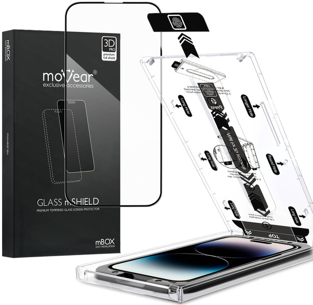 moVear mBOX GLASS mSHIELD 3D PRO for Apple iPhone 14 Pro (6.1") (easy installation)