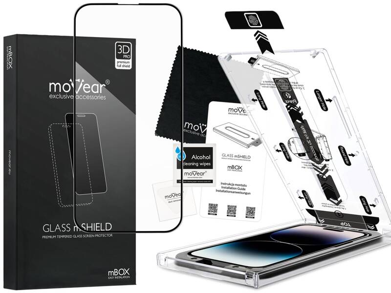 moVear mBOX GLASS mSHIELD 3D PRO for Apple iPhone 14 Pro (6.1") (easy installation)