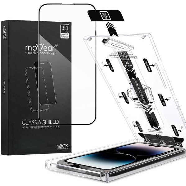 moVear mBOX GLASS mSHIELD 3D PRO for Apple iPhone 14 Pro (6.1") (easy installation)