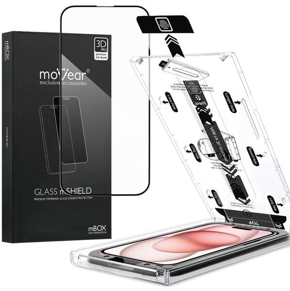 moVear mBOX GLASS mSHIELD 3D PRO for Apple iPhone 16 / 15 (6,1") (easy installation)