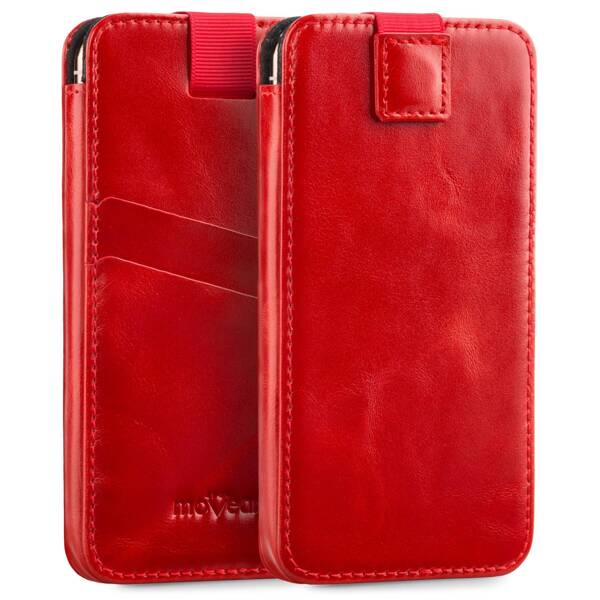 moVear pocketCase C+ Slide in leather Bag Pouch for Apple iPhone 16/15/14/13, 12/11 Pro, Xs/X | Vintage leather (Red)