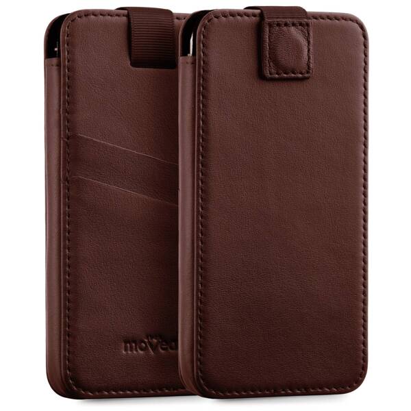 moVear pocketCase C+ Slide in leather Bag Pouch for Apple iPhone 16/15/14 Plus, 13/12/11 Pro MAX, Xs MAX / 11 / XR / 8/7/6 Plus | Nappa leather (Dark brown)