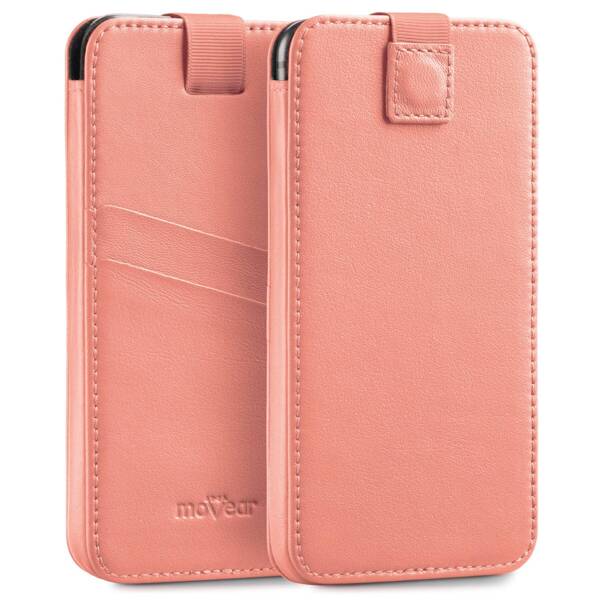 moVear pocketCase C+ Slide in leather Bag Pouch for Apple iPhone 16/15/14 Plus, 13/12/11 Pro MAX, Xs MAX / 11 / XR / 8/7/6 Plus | Nappa leather (Pink)