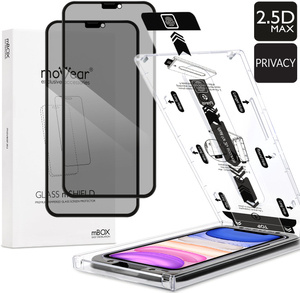 2 Stk. | moVear mBOX GLASS mSHIELD 2.5D MAX privacy für Apple iPhone 11 / Xr (6.1") (Anti-Spionage, mit Applikator)