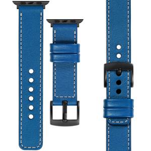 moVear Prestige C1 20mm Blau Lederarmband für Apple Watch 10 / 9 / 8 / 7 / 6 / 5 / 4 / SE (42/41/40mm) | Blau Nähte [Größen XS-XXL und Schnalle zur Auswahl]