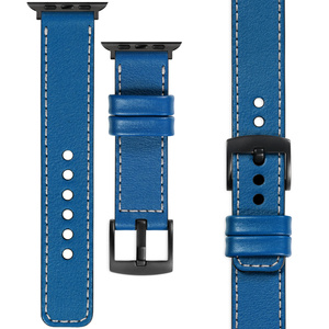 moVear Prestige C1 20mm Blau Lederarmband für Apple Watch 10 / 9 / 8 / 7 / 6 / 5 / 4 / SE (46/45/44mm) & Ultra (49mm) | Blau Nähte [Größen XS-XXL und Schnalle zur Auswahl]