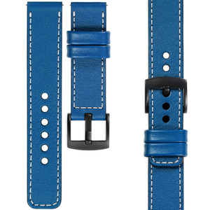 moVear Prestige C1 20mm Blau Lederarmband für Garmin Vivoactive 5/3, Vivomove 3, Venu 2 | Blau Nähte [Größen XS-XXL und Schnalle zur Auswahl]