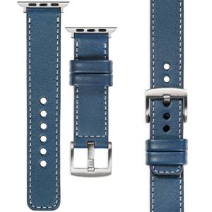 moVear Prestige C1 20mm Blaue Jeans Lederarmband für Apple Watch 10 / 9 / 8 / 7 / 6 / 5 / 4 / SE (46/45/44mm) & Ultra (49mm) | Blaue Jeans Nähte [Größen XS-XXL und Schnalle zur Auswahl]