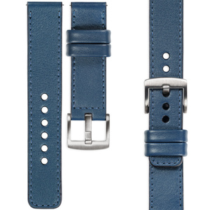 moVear Prestige C1 20mm Blaue Jeans Lederarmband für Samsung Galaxy Watch 7 / 6 / 5 / 4 / 3 & Pro / FE / Classic / Active | Blaue Jeans Nähte [Größen XS-XXL und Schnalle zur Auswahl]