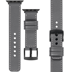 moVear Prestige C1 20mm Grau Lederarmband für Apple Watch 10 / 9 / 8 / 7 / 6 / 5 / 4 / SE (42/41/40mm) | Grau Nähte [Größen XS-XXL und Schnalle zur Auswahl]