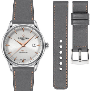 moVear Prestige C1 20mm Grau Lederarmband für Certina DS-1 C029.807.16.031.01 | Grau Nähte [Größen XS-XXL]