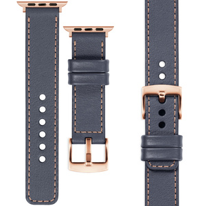 moVear Prestige C1 20mm Stahlgrau Lederarmband für Apple Watch 10 / 9 / 8 / 7 / 6 / 5 / 4 / SE (46/45/44mm) & Ultra (49mm) | Stahlgrau Nähte [Größen XS-XXL und Schnalle zur Auswahl]