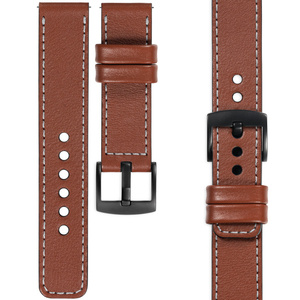 moVear Prestige C1 20mm Uhrenarmband aus Leder | Braun, Braun Nähte [Größen XS-XXL und Schnalle zur Auswahl]