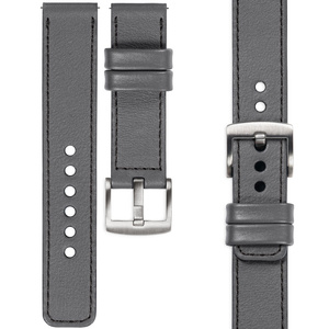 moVear Prestige C1 20mm Uhrenarmband aus Leder | Grau, Grau Nähte [Größen XS-XXL und Schnalle zur Auswahl]