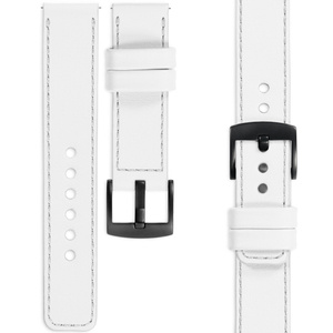 moVear Prestige C1 20mm Weiß Lederarmband für Samsung Galaxy Watch 7 / 6 / 5 / 4 / 3 & Pro / FE / Classic / Active | Weiß Nähte [Größen XS-XXL und Schnalle zur Auswahl]