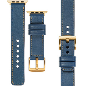 moVear Prestige C1 22mm Blaue Jeans Lederarmband für Apple Watch 10 / 9 / 8 / 7 / 6 / 5 / 4 / SE (46/45/44mm) & Ultra (49mm) | Blaue Jeans Nähte [Größen XS-XXL und Schnalle zur Auswahl]