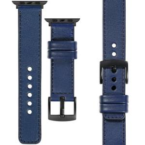 moVear Prestige C1 22mm Navy blau Lederarmband für Apple Watch 10 / 9 / 8 / 7 / 6 / 5 / 4 / SE (46/45/44mm) & Ultra (49mm) | Navy blau Nähte [Größen XS-XXL und Schnalle zur Auswahl]