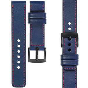 moVear Prestige C1 22mm Navy blau Lederarmband für Garmin Vivoactive 4, Venu 3/2 | Navy blau Nähte [Größen XS-XXL und Schnalle zur Auswahl]