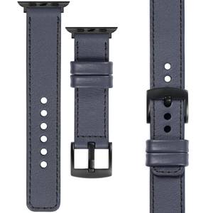 moVear Prestige C1 22mm Stahlgrau Lederarmband für Apple Watch 10 / 9 / 8 / 7 / 6 / 5 / 4 / SE (42/41/40mm) | Stahlgrau Nähte [Größen XS-XXL und Schnalle zur Auswahl]