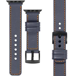 moVear Prestige C1 22mm Stahlgrau Lederarmband für Apple Watch 10 / 9 / 8 / 7 / 6 / 5 / 4 / SE (46/45/44mm) & Ultra (49mm) | Stahlgrau Nähte [Größen XS-XXL und Schnalle zur Auswahl]