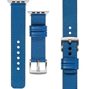 moVear Prestige C1 24mm Blau Lederarmband für Apple Watch 10 / 9 / 8 / 7 / 6 / 5 / 4 / SE (46/45/44mm) & Ultra (49mm) | Blau Nähte [Größen XS-XXL und Schnalle zur Auswahl]