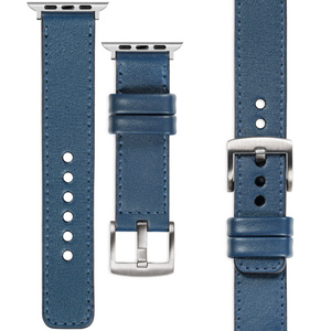 moVear Prestige C1 24mm Blaue Jeans Lederarmband für Apple Watch 10 / 9 / 8 / 7 / 6 / 5 / 4 / SE (46/45/44mm) & Ultra (49mm) | Blaue Jeans Nähte [Größen XS-XXL und Schnalle zur Auswahl]