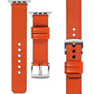 moVear Prestige C1 24mm Orange Lederarmband für Apple Watch 10 / 9 / 8 / 7 / 6 / 5 / 4 / SE (46/45/44mm) & Ultra (49mm) | Orange Nähte [Größen XS-XXL und Schnalle zur Auswahl]