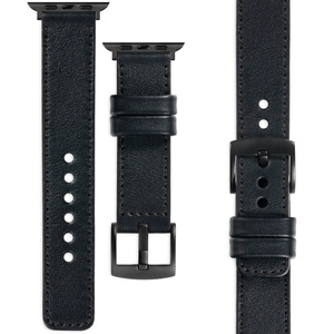 moVear Prestige C1 24mm Schwarz Lederarmband für Apple Watch 10 / 9 / 8 / 7 / 6 / 5 / 4 / SE (46/45/44mm) & Ultra (49mm) | Schwarz Nähte [Größen XS-XXL und Schnalle zur Auswahl]