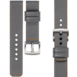 moVear Prestige C1 24mm Uhrenarmband aus Leder | Grau, Grau Nähte [Größen XS-XXL und Schnalle zur Auswahl]