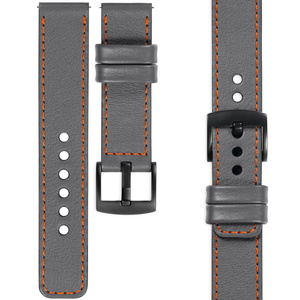 moVear Prestige C1 24mm Uhrenarmband aus Leder | Grau, Grau Nähte [Größen XS-XXL und Schnalle zur Auswahl]